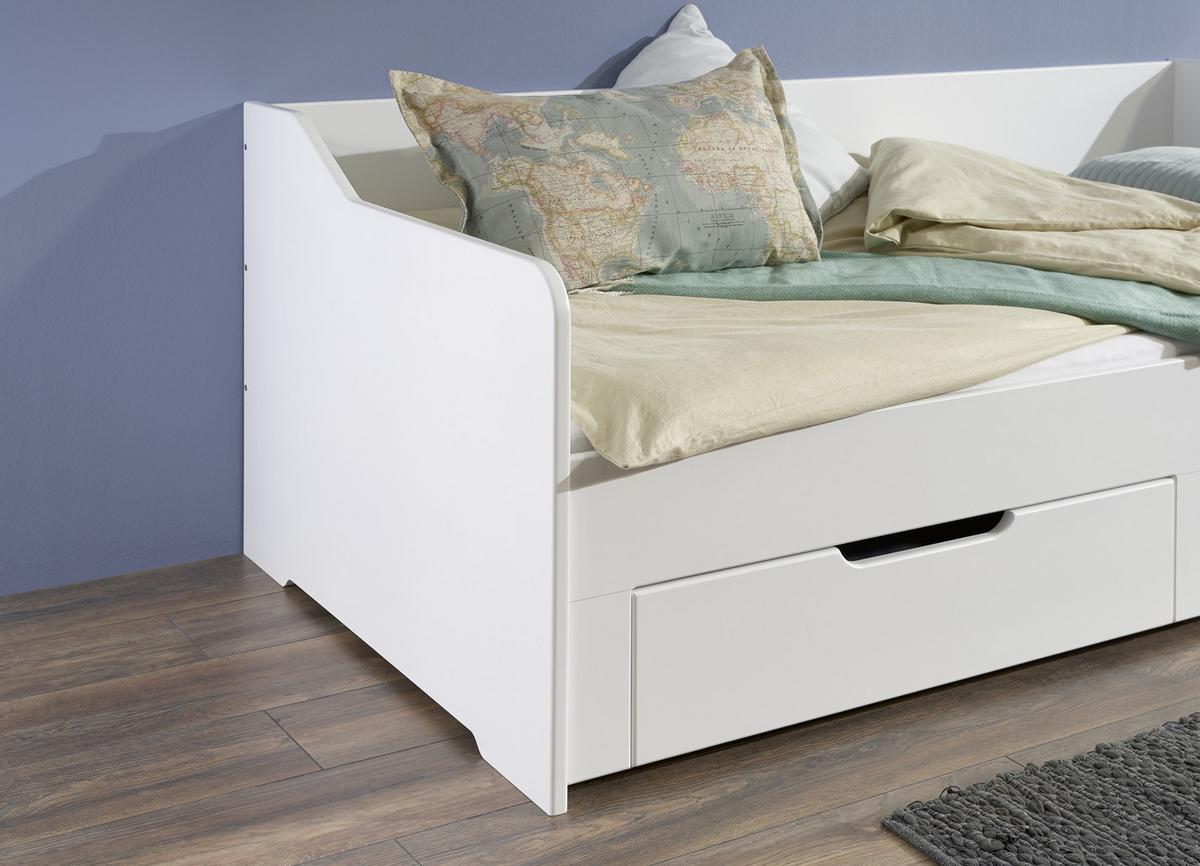 Tárolós Ágy Anna - bükkszínű/fehér, Modern, faalapú anyag/fa (90/200cm)