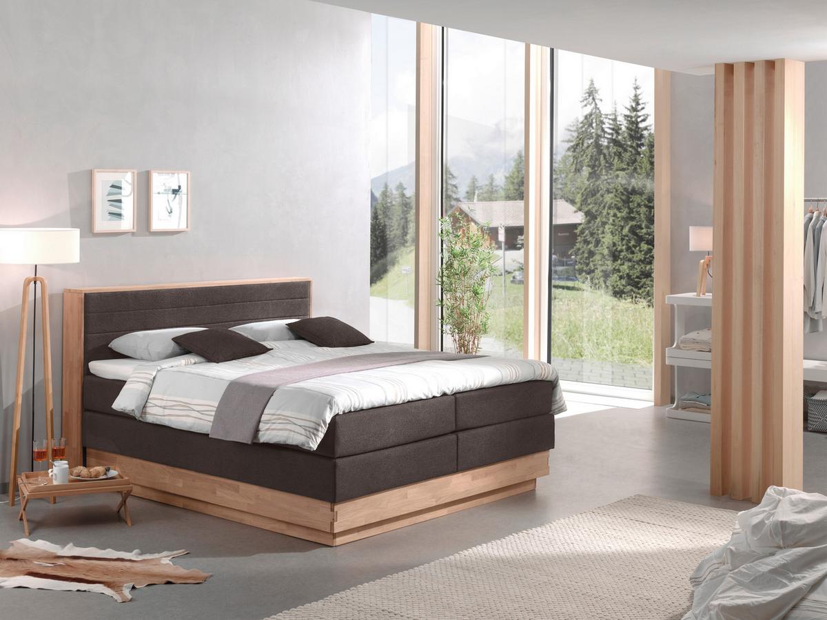 Boxspringbett H4xh4 Mit Topper & Bettkasten 160x200 Moneta - Hellbraun/Eichefarben, MODERN, Holz/Textil (160/200cm) - MID.YOU