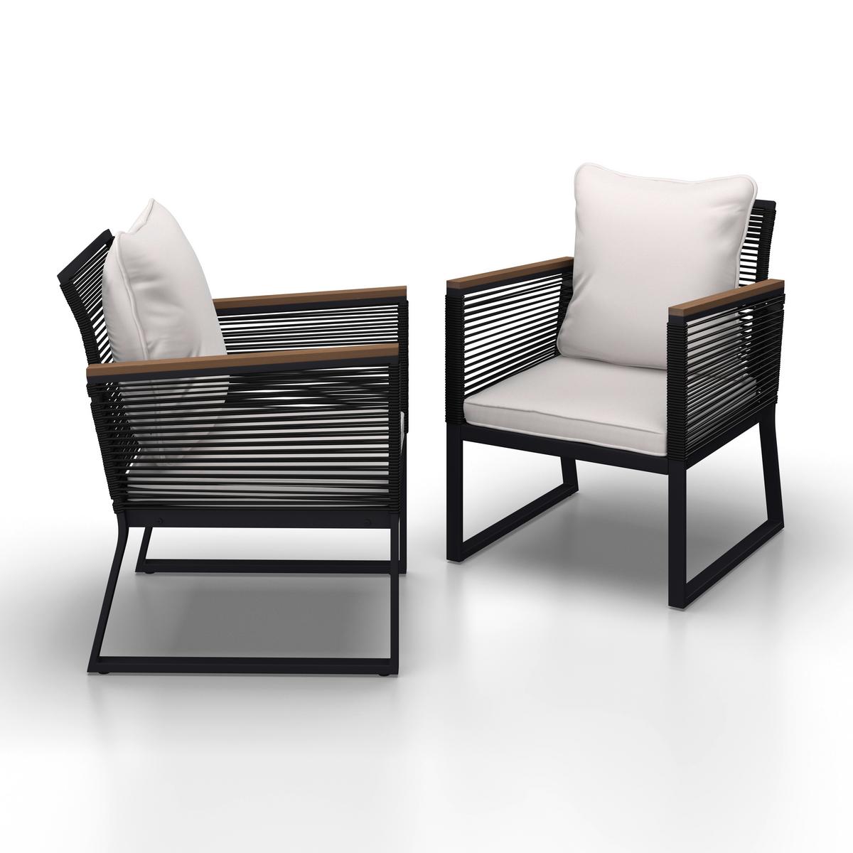 SADA ZÁHRADNÝCH KRESIEL TONI - čierna/krémová, Modern, kov/textil (56/70/76cm) - Bessagi Garden