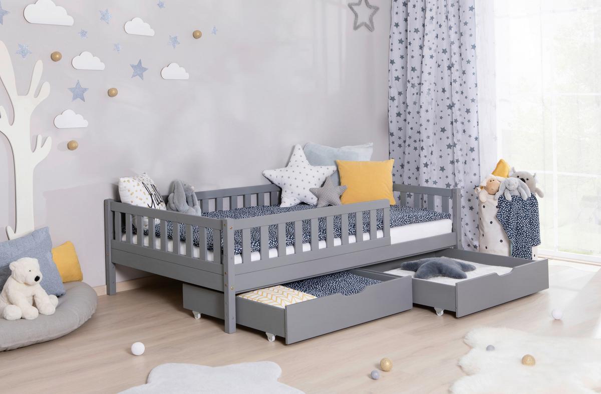 Hausbett Lou Bettschublade Hellgrau B: 120 cm - Hellgrau/Weiß, MODERN, Holz/Textil (120/200cm) - MID.YOU