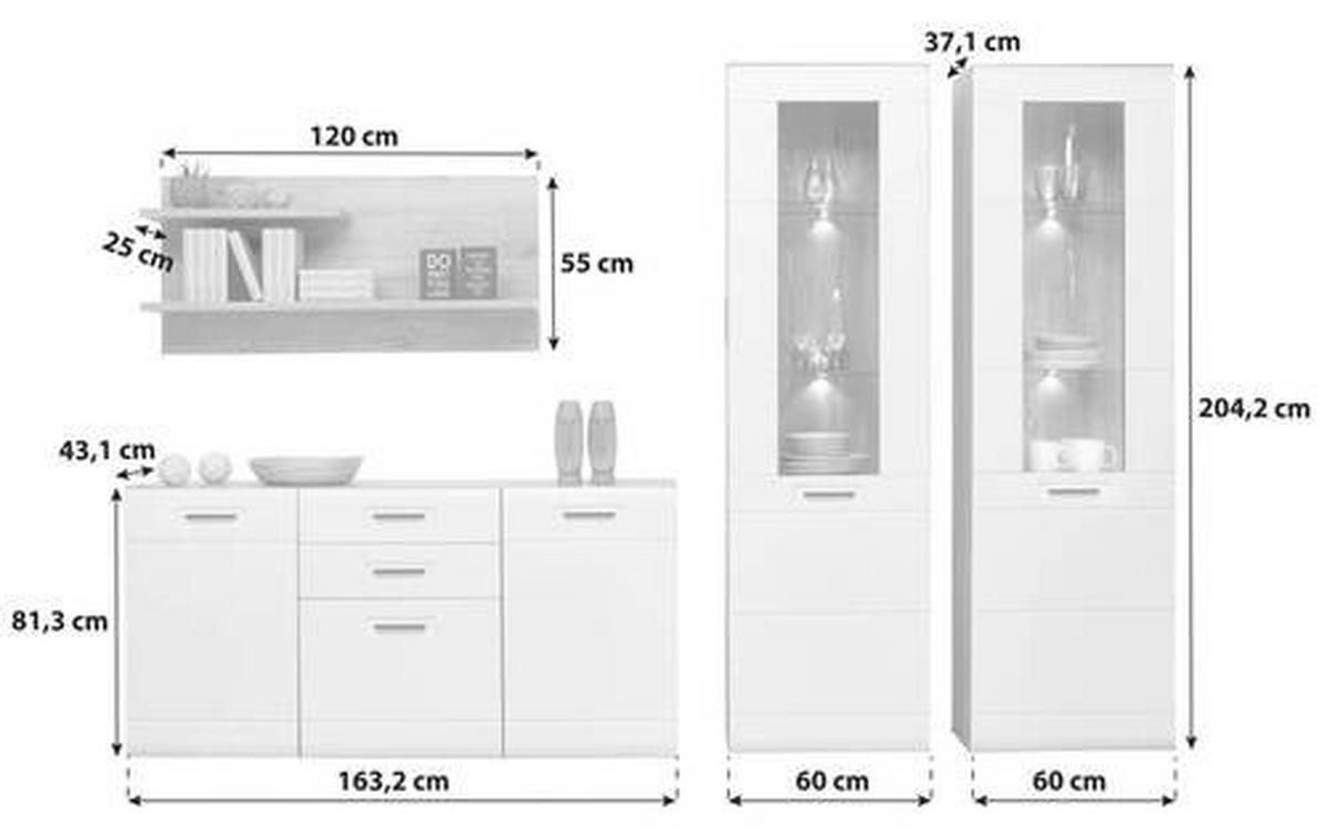 Wohnkombination 4-Tlg. Auris, Weiß/Eiche Dekor - Eichefarben/Weiß, MODERN, Glas/Holzwerkstoff (283,2/204,2/43,1cm) - Luca Bessoni