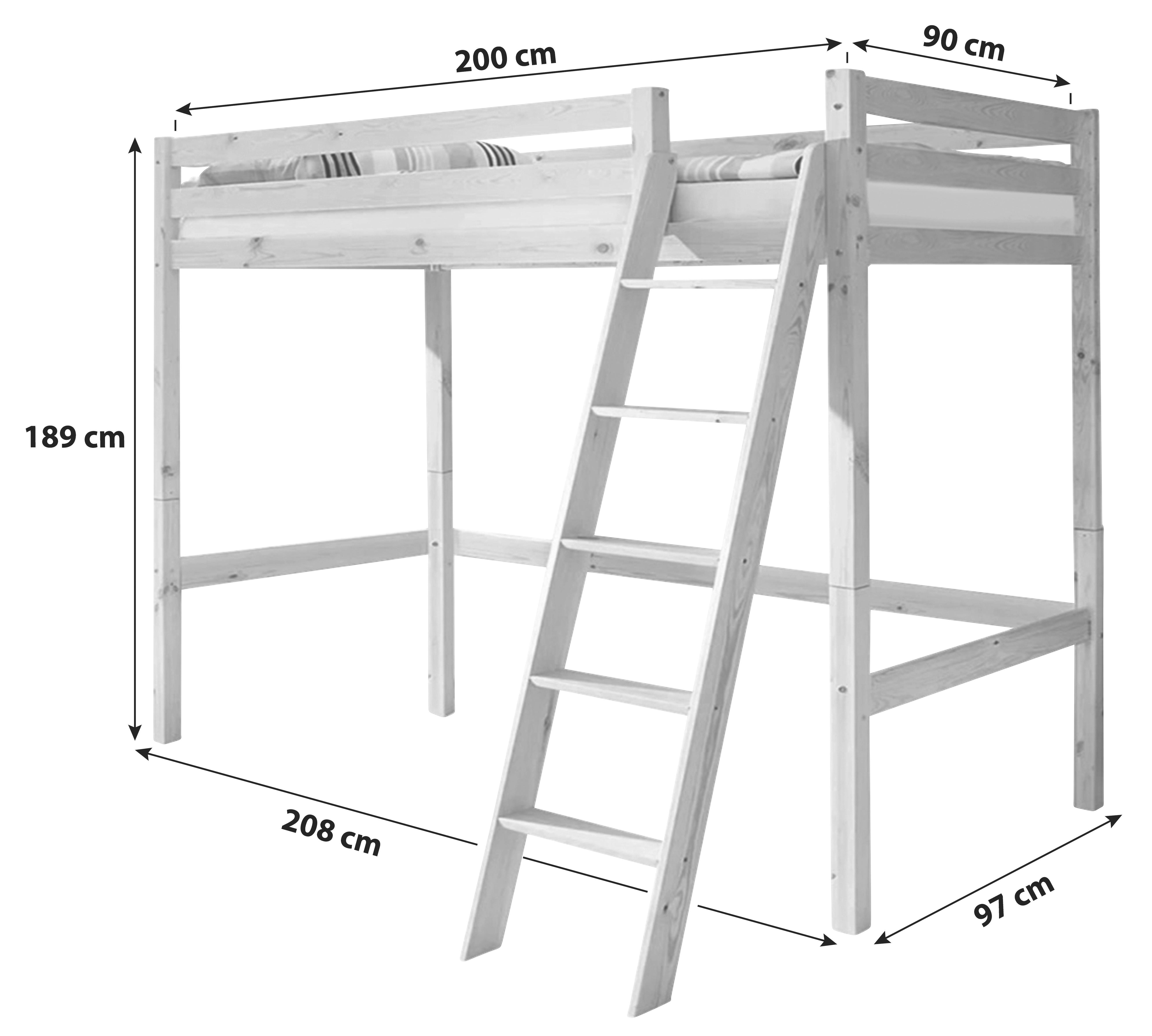 MID.YOU Hochbett Matthias Weiß Kiefer Massiv 90 cm mit Leiter