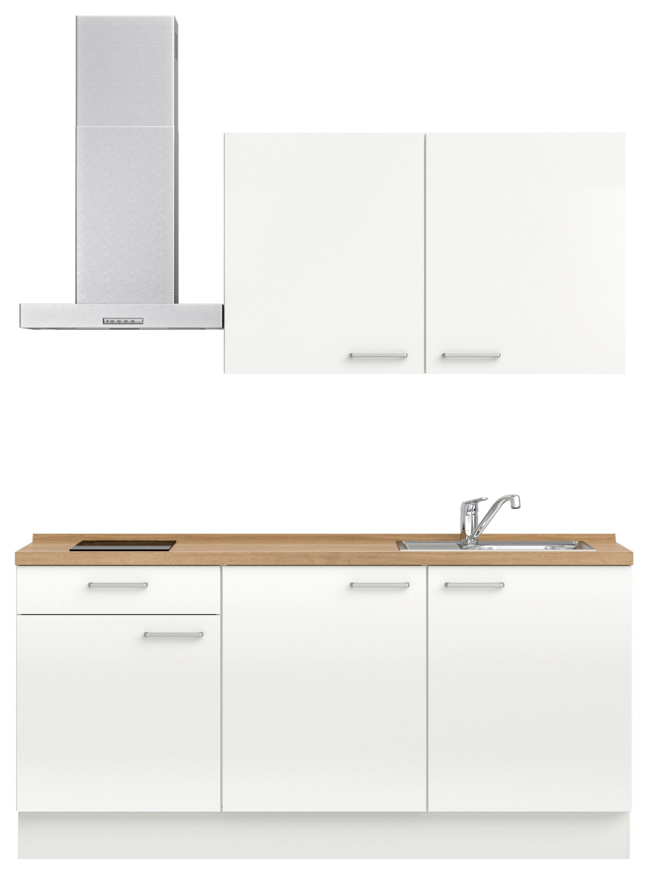 Kuchyňská linka 180 cm, alpská bílá, vysoký lesk - barvy dubu/vysoce lesklá bílá, Moderní, kov/kompozitní dřevo (180cm) - Nobilia