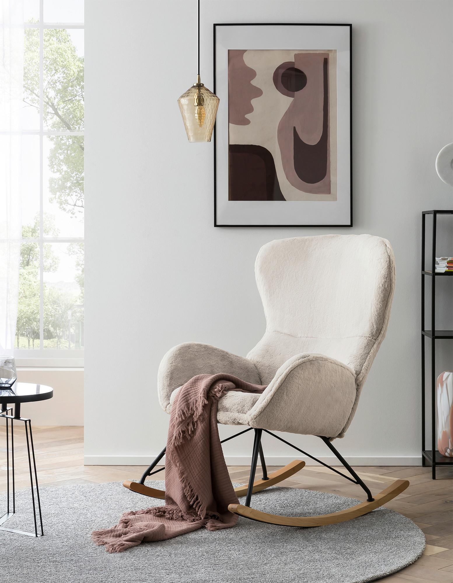 Schaukelstuhl Eiche Dekor, Beige B: 70 Cm - Eichefarben/Beige, MODERN, Textil/Metall (70/102/94cm) - Livetastic