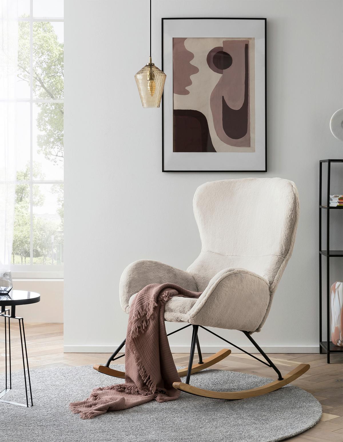 Schaukelstuhl Eiche Dekor, Beige B: 70 Cm - Eichefarben/Beige, MODERN, Textil/Metall (70/102/94cm) - Livetastic