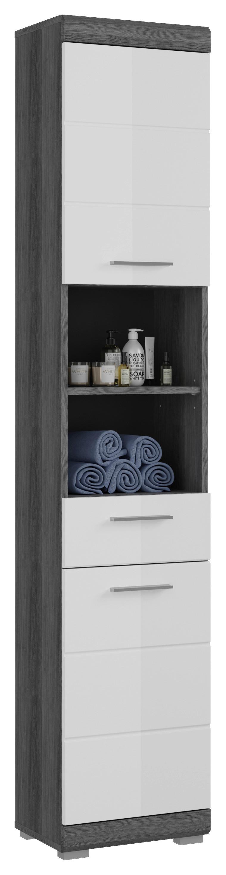 Badezimmer Hochschrank Scout 37x191 cm Weiß Hochglanz - Weiß Hochglanz/Anthrazit, MODERN, Holzwerkstoff (37/191/31cm) - MID.YOU