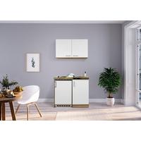 Miniküche M. Kühlschrank + Kochfeld 100 Cm Weiß/eiche - Edelstahlfarben/Eichefarben, MODERN, Holzwerkstoff/Metall (100cm) - Respekta