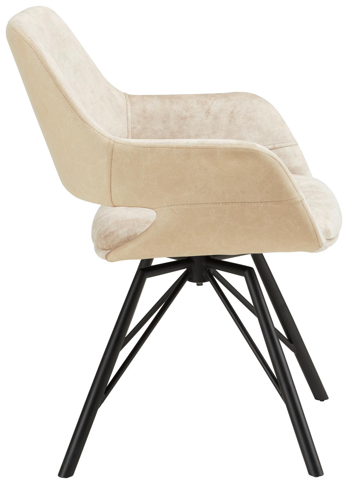 Zamatová stolička Adriana, béžová - čierna/béžová, Modern, kov/textil (61/85/62,5cm) - Premium Living