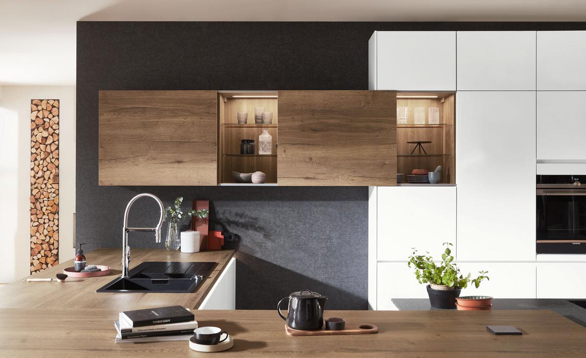 Einbauküche Fontana Frei Planbar Modern, Grifflos - Eichefarben/Anthrazit, MODERN, Holzwerkstoff - Vertico