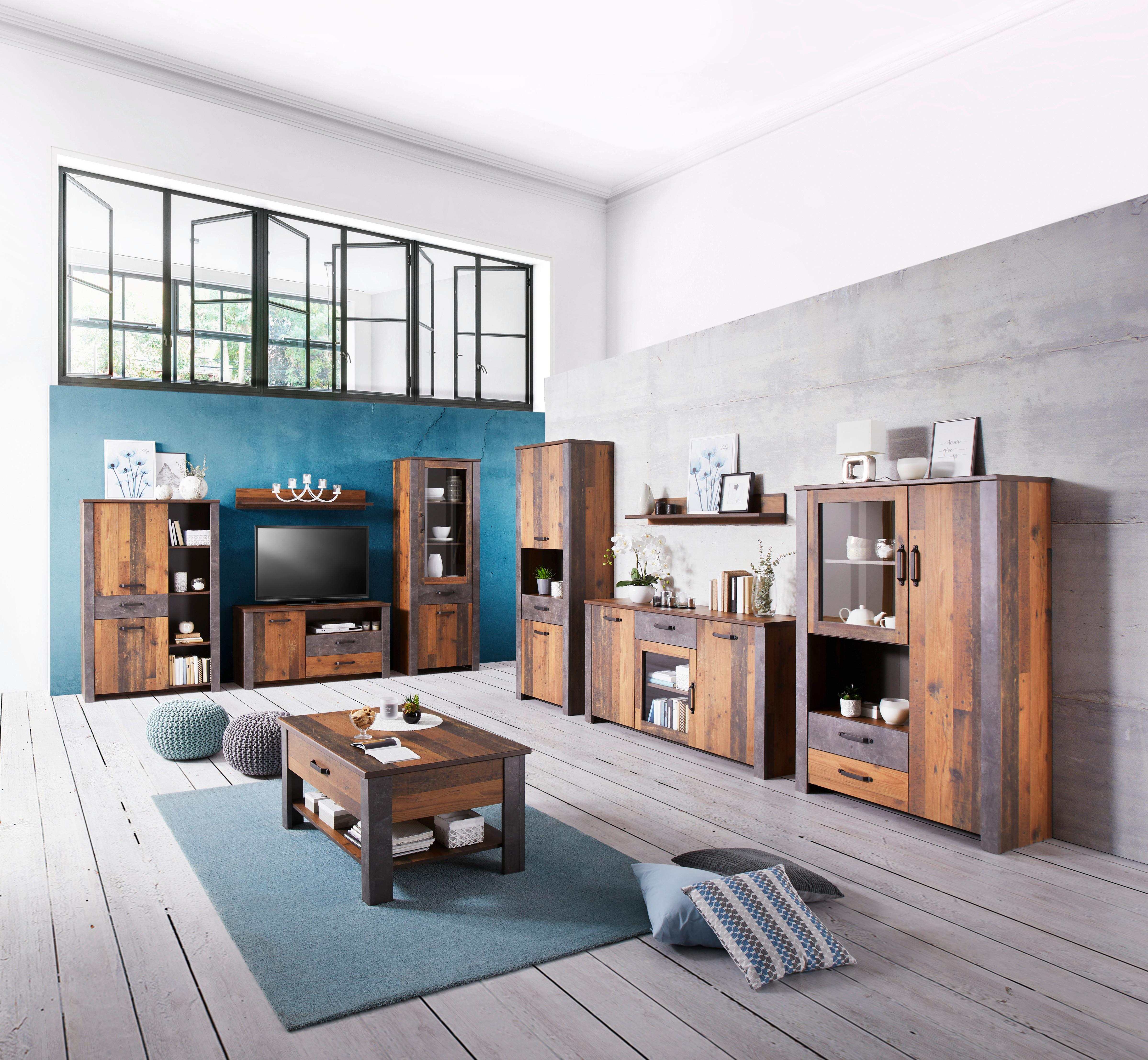 Sideboard Mit Glaselement B: 162 Cm Ontario, Old Style - Dunkelgrau/Eichefarben, Trend, Glas/Holzwerkstoff (162/86/41,5cm) - Ondega