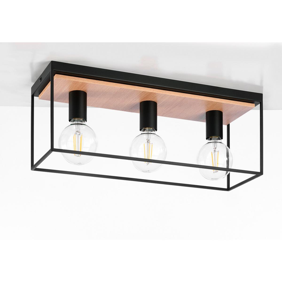 Deckenleuchte 5065/pl3 - Eichefarben/Schwarz, Natur, Metall (54/20/18cm)