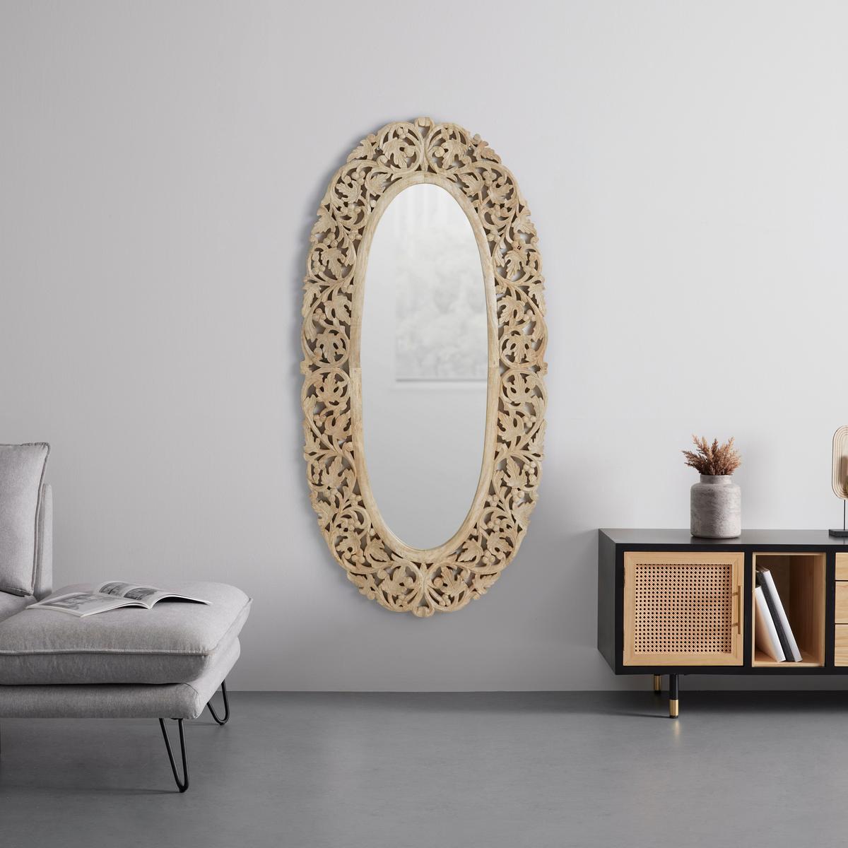 Nástěnné zrcadlo 75x150cm - přírodní barvy, Romantický / Rustikální, dřevo/kompozitní dřevo (75/150/3,5cm) - Premium Living