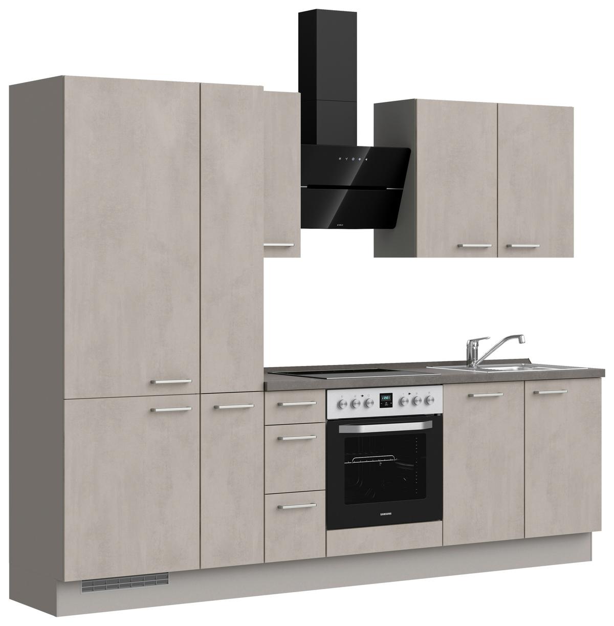 Kuchynská linka 270 cm, šedý betón/ kamenná šedá - sivá/farba ušľachtilej ocele, Modern, kov/kompozitné drevo (270cm) - Nobilia