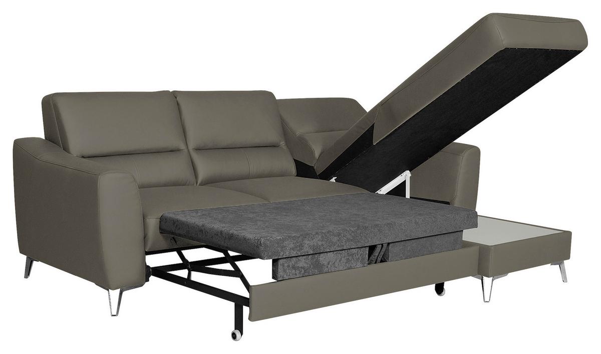 Ecksofa Santos Sahara S: 241 cm - Chromfarben/Sahara, Design, Leder/Textil (241/168cm) - Livetastic