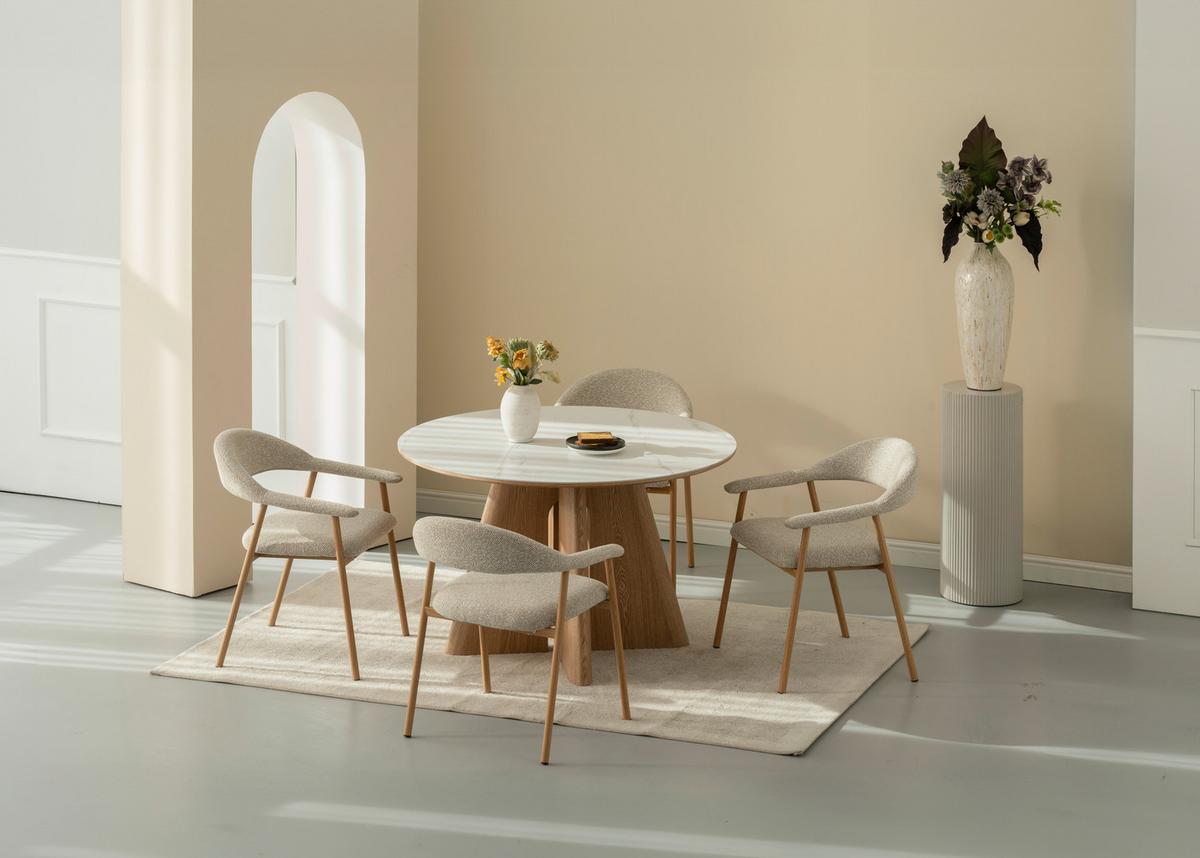 Armlehnstuhl Linea Beige/Eichefarben B: 59 cm - Eichefarben/Beige, Basics, Holz/Textil (59/75/62cm) - Livetastic