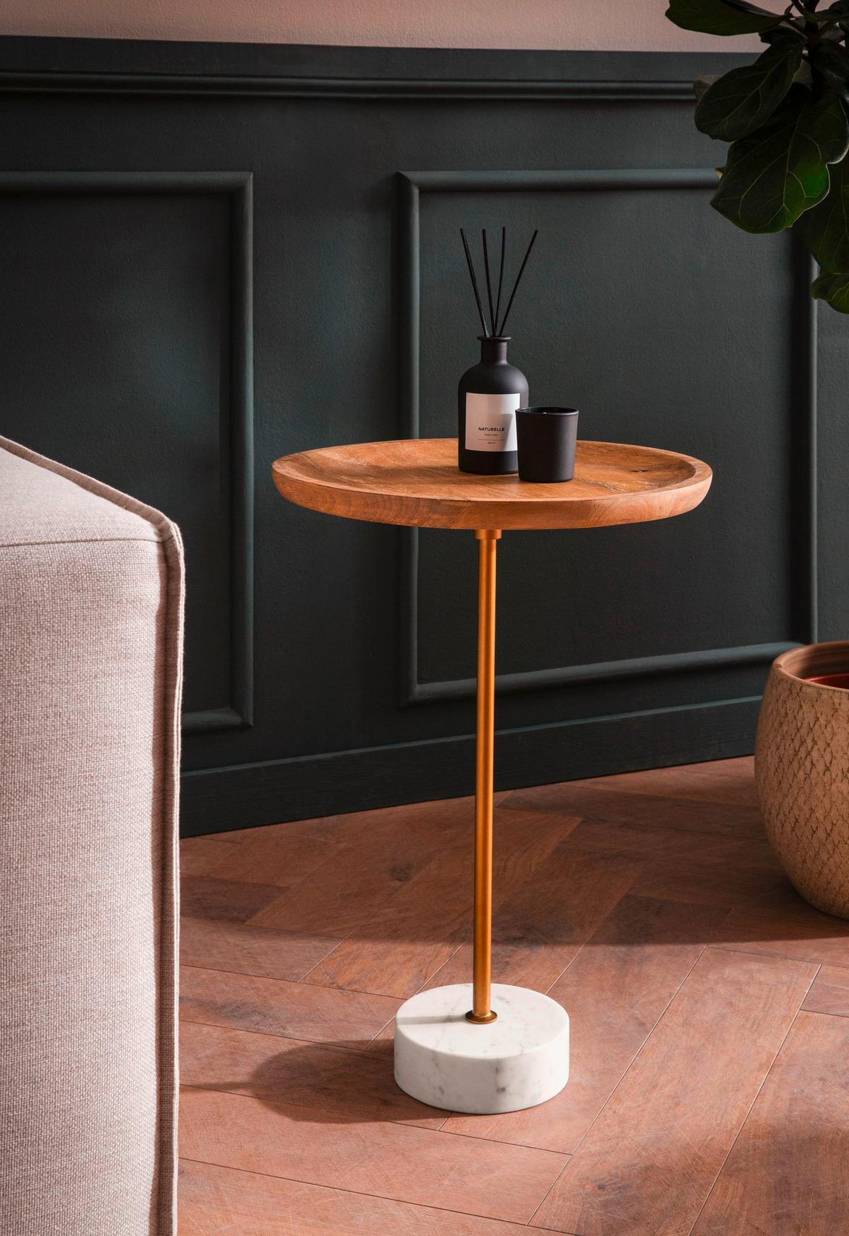 Beistelltisch Goldfarben, Eiche L: 40 Cm - Eichefarben/Goldfarben, Design, Holz/Stein (40/40/55cm) - Livetastic
