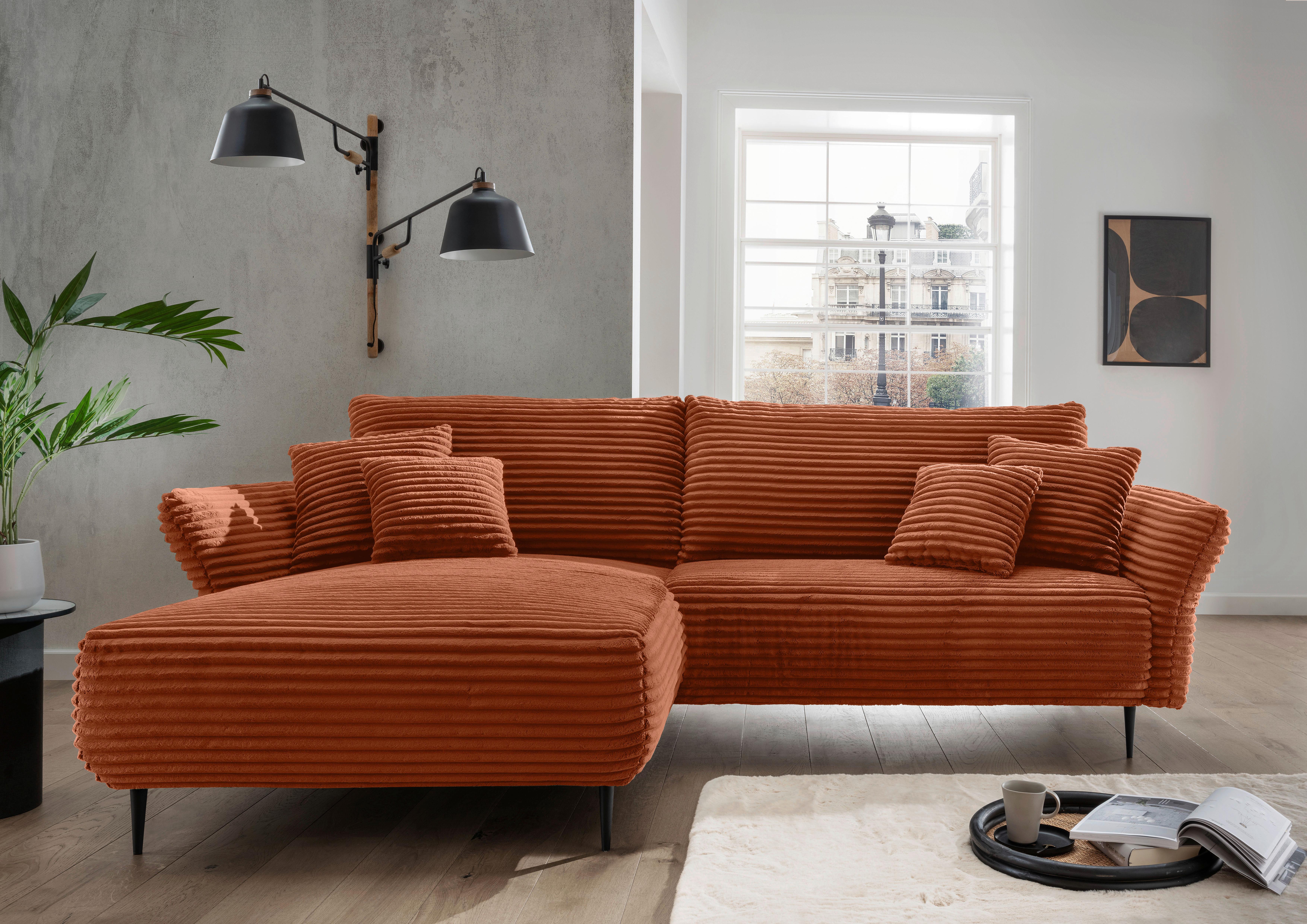 Ecksofa Vanilla Terracotta S: 178x264-302 cm - Terracotta/Schwarz, Design, Textil (178/264-302cm) - Livetastic