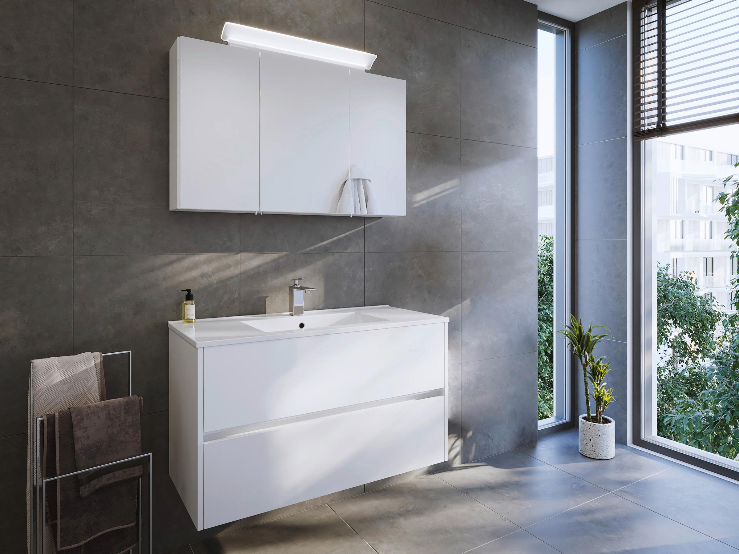 BADEZIMMER Limes, Weiß HG B: 100 cm - Weiß Hochglanz/Weiß, Basics, Keramik/Holzwerkstoff (100cm) - MID.YOU