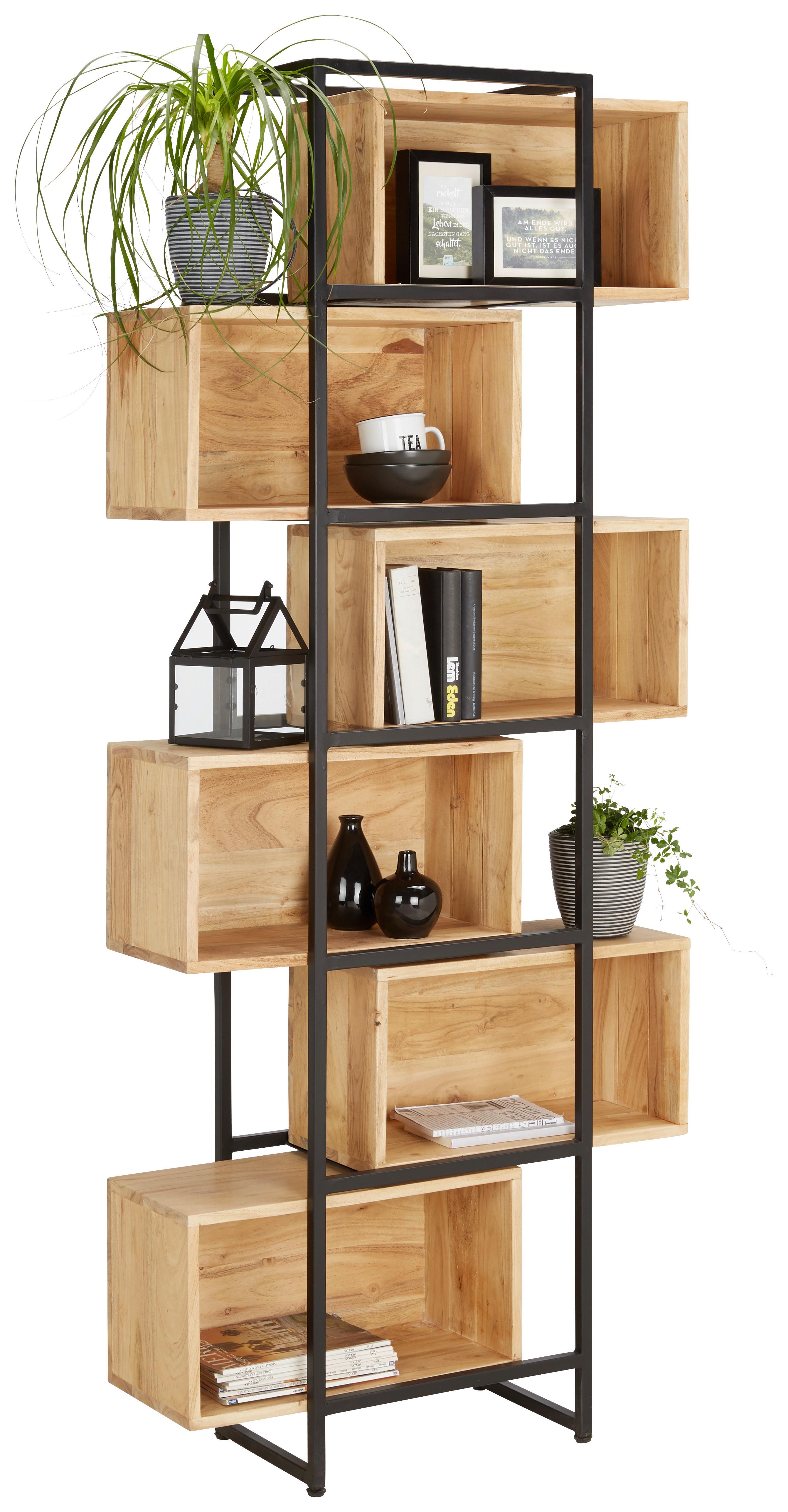 Regal olejovaný z masivu akacie - černá, Lifestyle, kov/dřevo (80/194/30cm) - Mömax