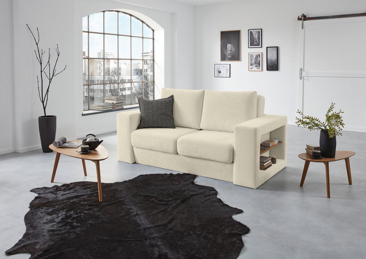 2,5-Sitzer-Sofa Looks Mit Hocker In Creme Beine Eiche - Eichefarben/Creme, Design, Textil (192/96/107cm) - LOOKS by W.Joop