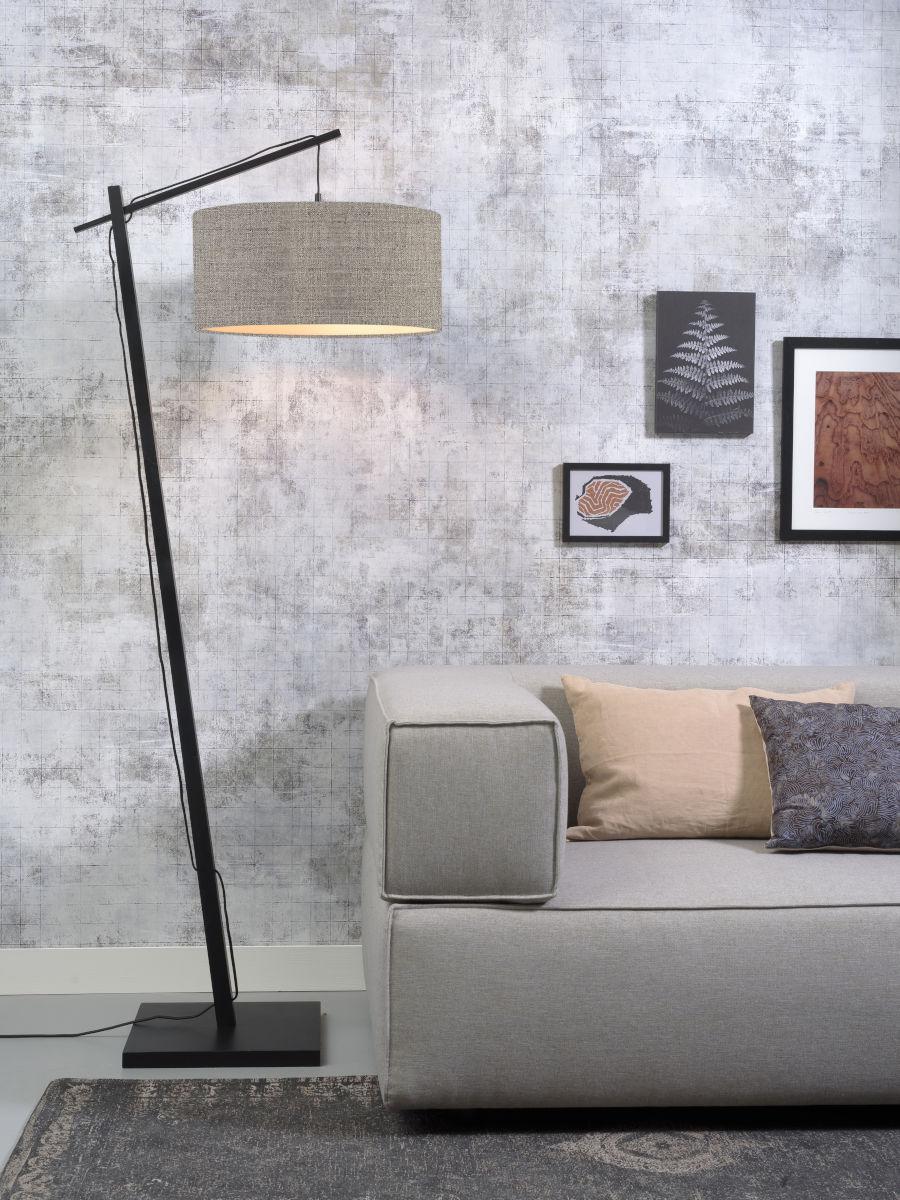 Stehlampe Andes Schwarz/beige Mit Fußschalter - Beige/Schwarz, Design, Naturmaterialien/Textil (47/176/23cm) - Good & Mojo