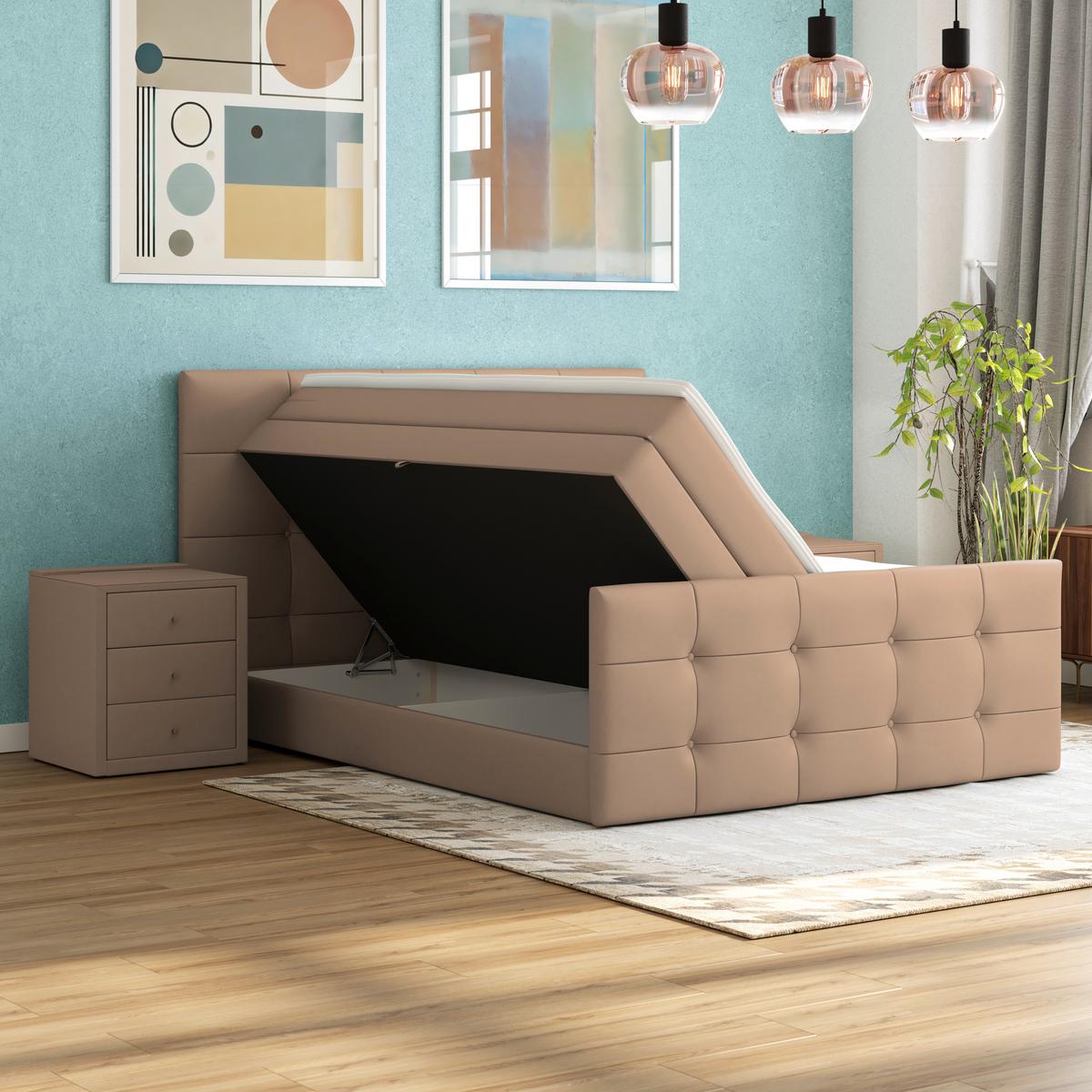 Boxspringbett Josie 160 - Beige/Schwarz, MODERN, Holz/Holzwerkstoff (160/200cm)