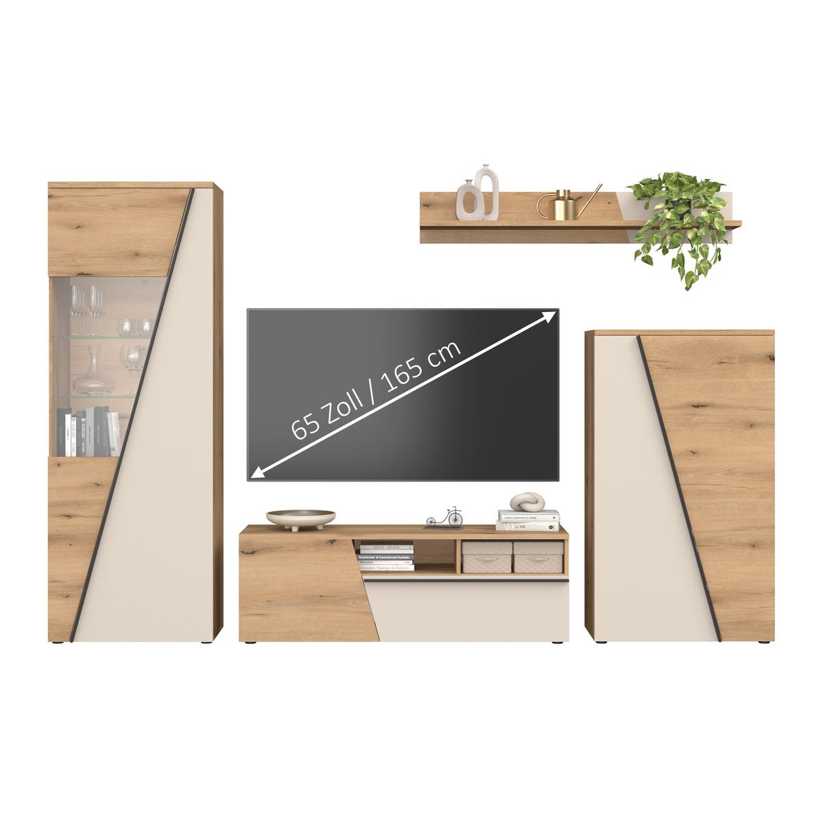 TV-Lowboard Venedig NEW Eichefarben/Kaschmir B: 140 cm - Kaschmir/Eichefarben, MODERN, Holzwerkstoff (140/47/40cm)