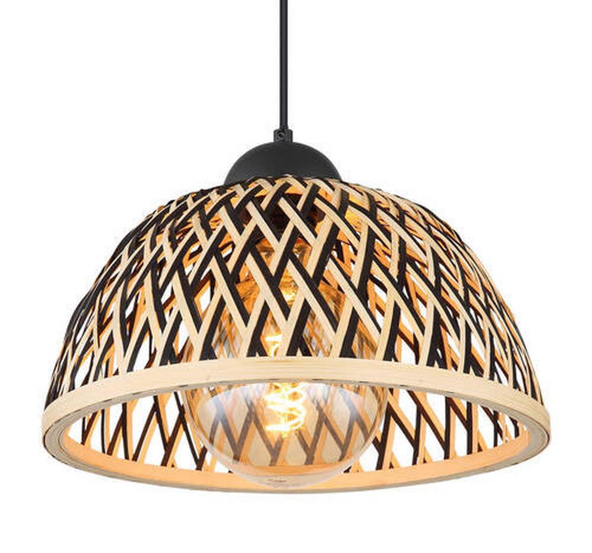 Hängeleuchte 15767h Colly - Schwarz/Naturfarben, Basics, Holz/Metall (30/120cm) - Globo
