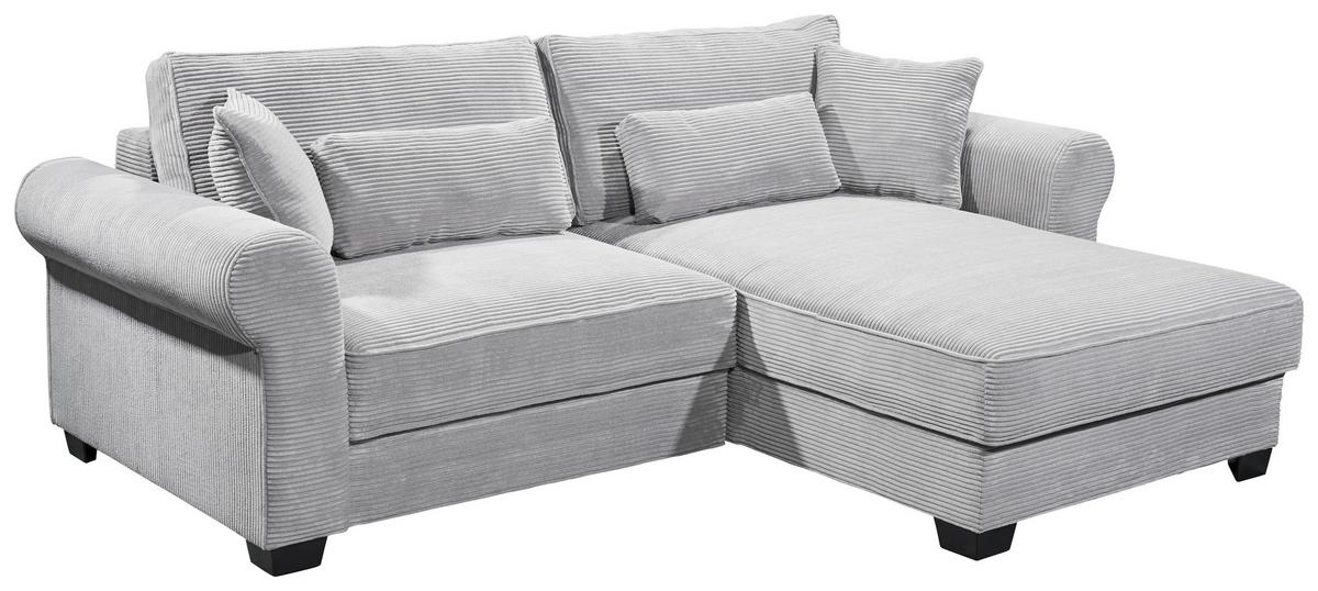 Ecksofa mit Schlaffunktion Angelina Grau Kord - Schwarz/Grau, Basics, Textil (255/92/185cm) - MID.YOU