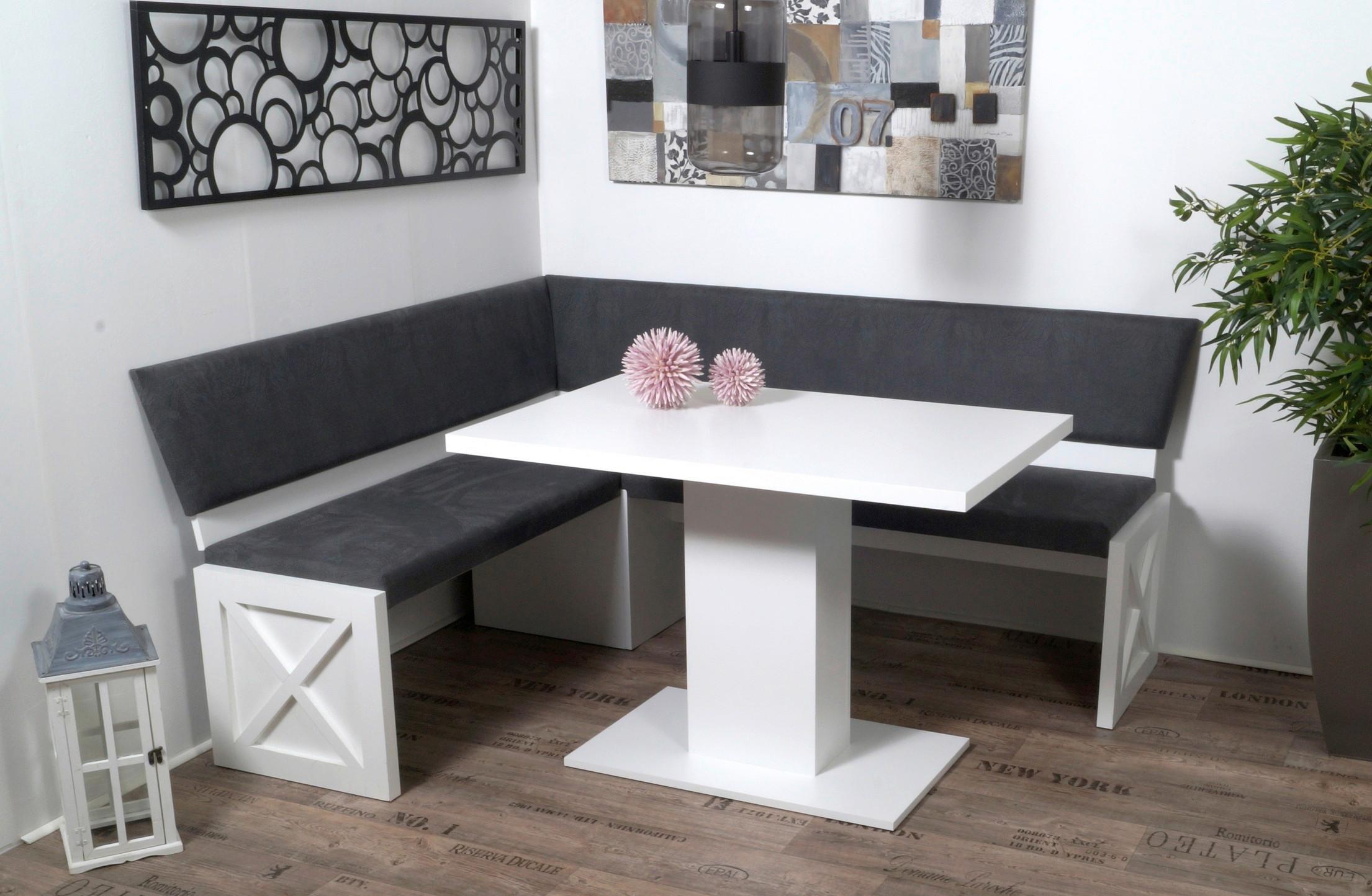 Eckbank Madrano Kansas Grau, Weiß S: 150 cm - Weiß/Grau, KONVENTIONELL, Holzwerkstoff/Textil (150/185cm) - MID.YOU