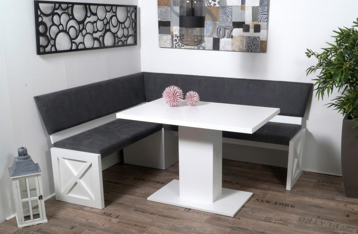 Eckbank Madrano Kansas Grau, Weiß S: 150 cm - Weiß/Grau, KONVENTIONELL, Holzwerkstoff/Textil (150/185cm) - MID.YOU