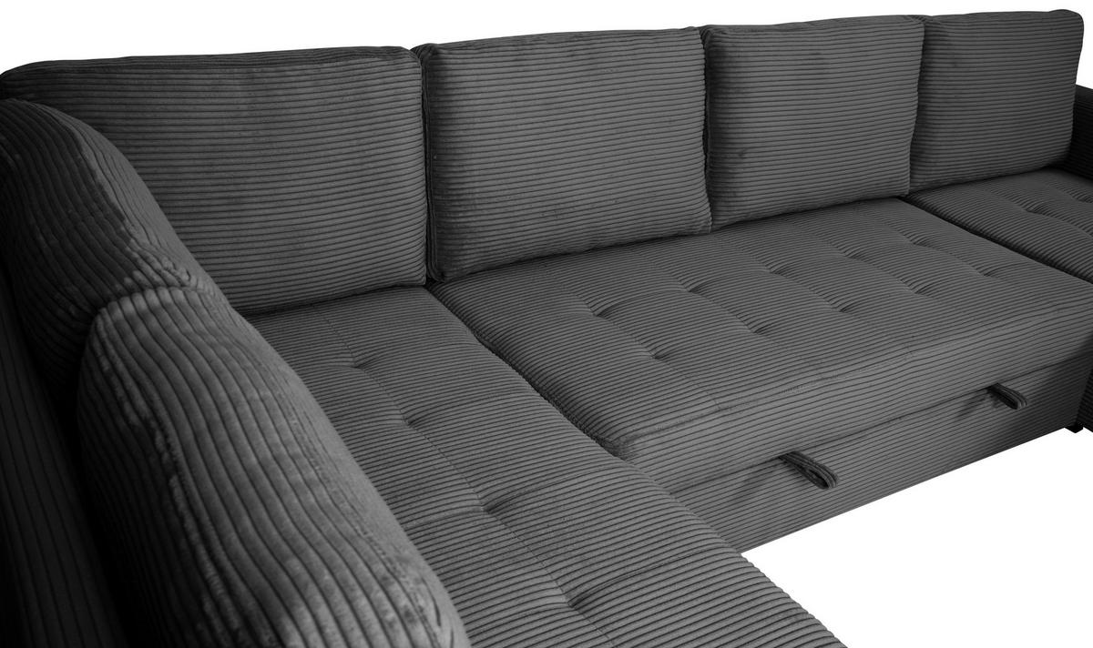 Souprava U MALTE, levá, tmavě šedý manšestr - černá/tmavě šedá, Moderní, textil/plast (178/305/155cm) - Based