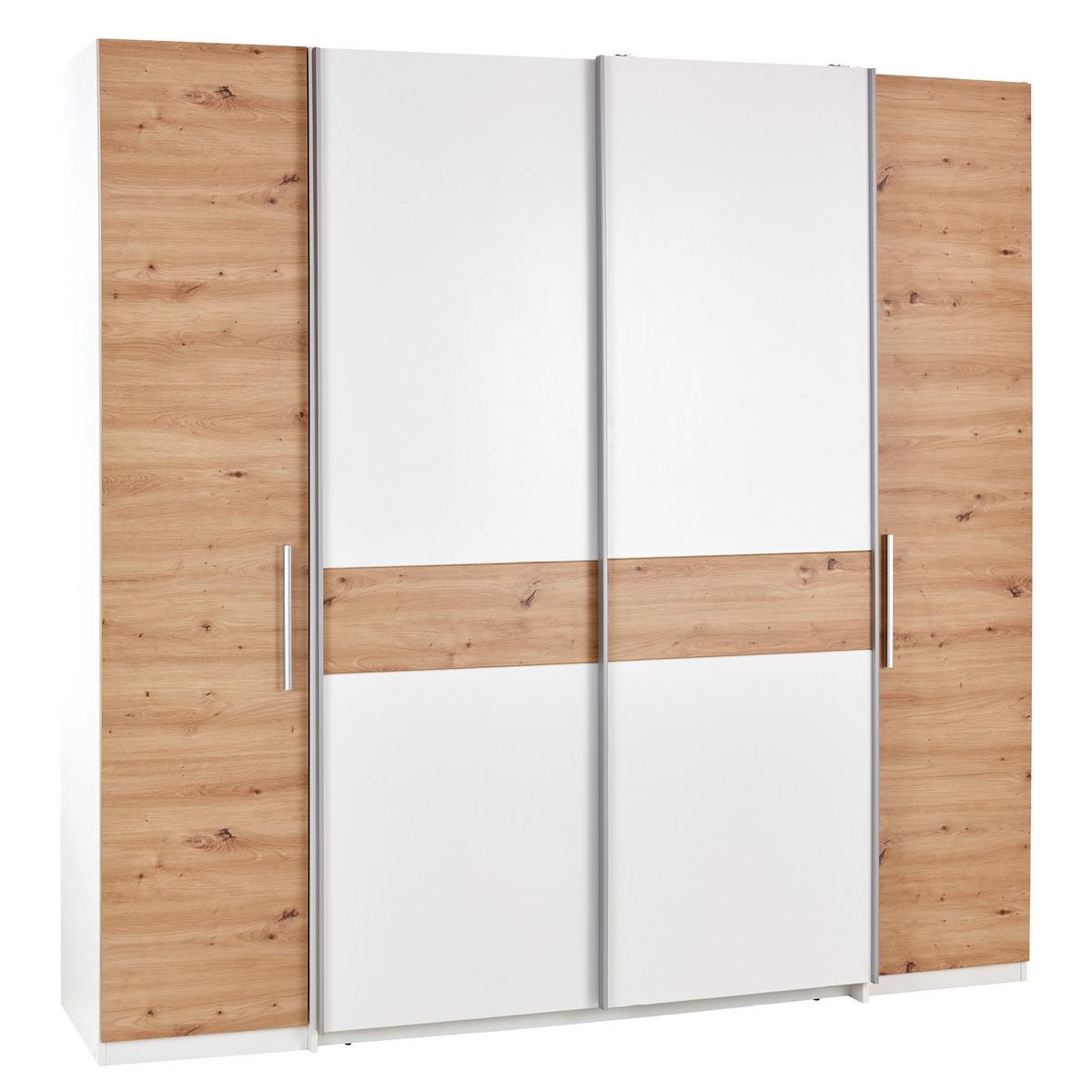 Drehtürenschrank B: 215 cm Fabio Weiß/Eiche Artisan Dekor - Weiß/Eiche Artisan, KONVENTIONELL, Holzwerkstoff (215/215/62cm)