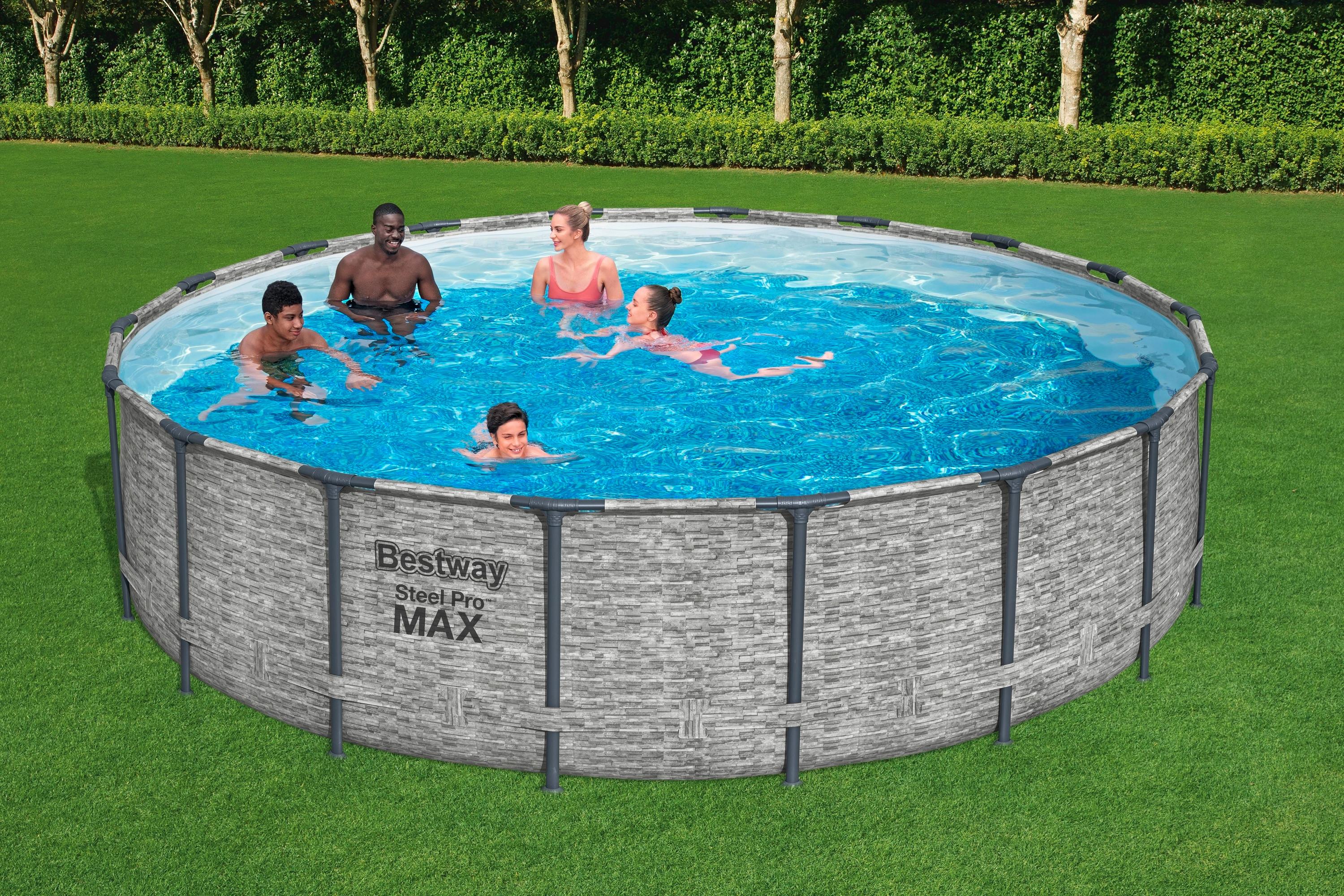 Bestway Stahlwandpool Rund Steven mit Pumpe ⌀ 549 cm - Blau/Grau, Basics, Kunststoff/Metall (549/122cm) - Bestway
