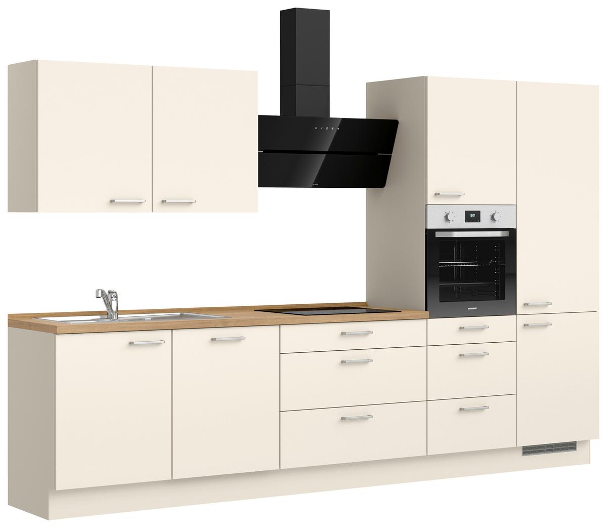 Kuchyňská linka 330 cm, magnóliová supermatná - barvy dubu/magnolie, Moderní, kov/kompozitní dřevo (330cm) - Nobilia