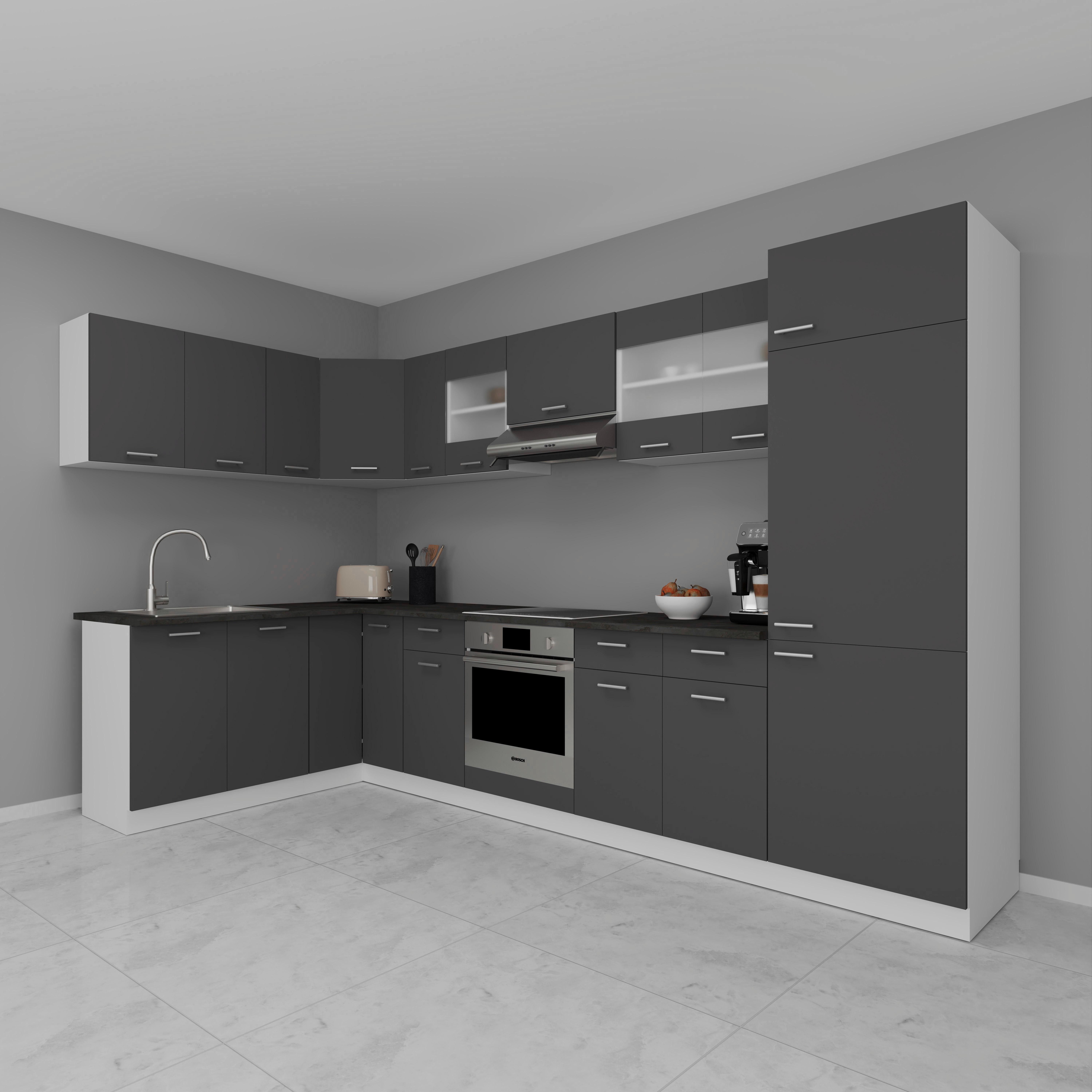 Eckküche Esilo 178x328 cm Anthrazit - Anthrazit/Weiß, KONVENTIONELL, Holzwerkstoff (178/328cm) - MID.YOU