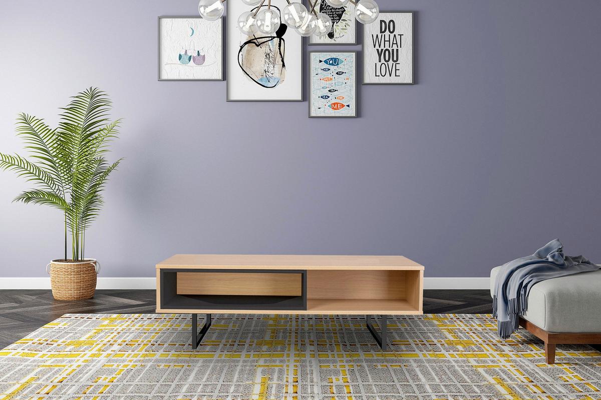 Couchtisch Naturfarben/schwarz B: 110 Cm - Schwarz/Naturfarben, Design, Holzwerkstoff/Metall (110/55/38cm) - Livetastic