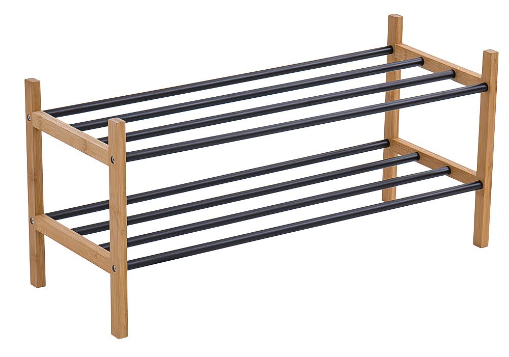 Schuhregal Bamboo 2 Ablagen 6 Paar Schwarz H: 37 Cm - Schwarz, Basics, Holz/Metall (78,5/37/30cm)