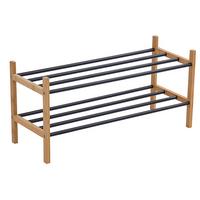 Schuhregal Bamboo 2 Ablagen 6 Paar Schwarz H: 37 cm - Schwarz, Basics, Holz/Metall (78,5/37/30cm)
