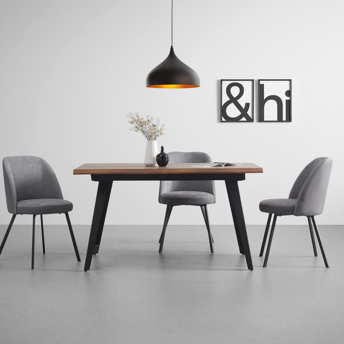 Rozkladací jedálenský stôl Ján 140-180x80cm - čierna/farba vlašského orecha, Modern, kov/kompozitné drevo (140-180/80/76cm) - Bessagi Home