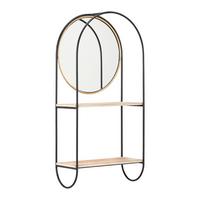 Nástenný regál so zrkadlom LELIA - čierna/zlatá, Modern, kov/drevo (37/75/17cm) - Bessagi Home