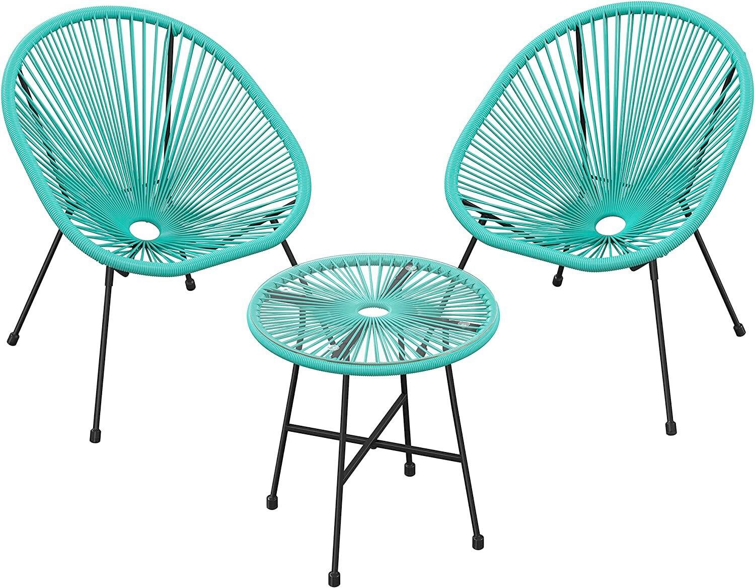 Gartenset 3-Tlg. Türkis inkl.tisch - Türkis, MODERN, Kunststoff/Metall - Modante