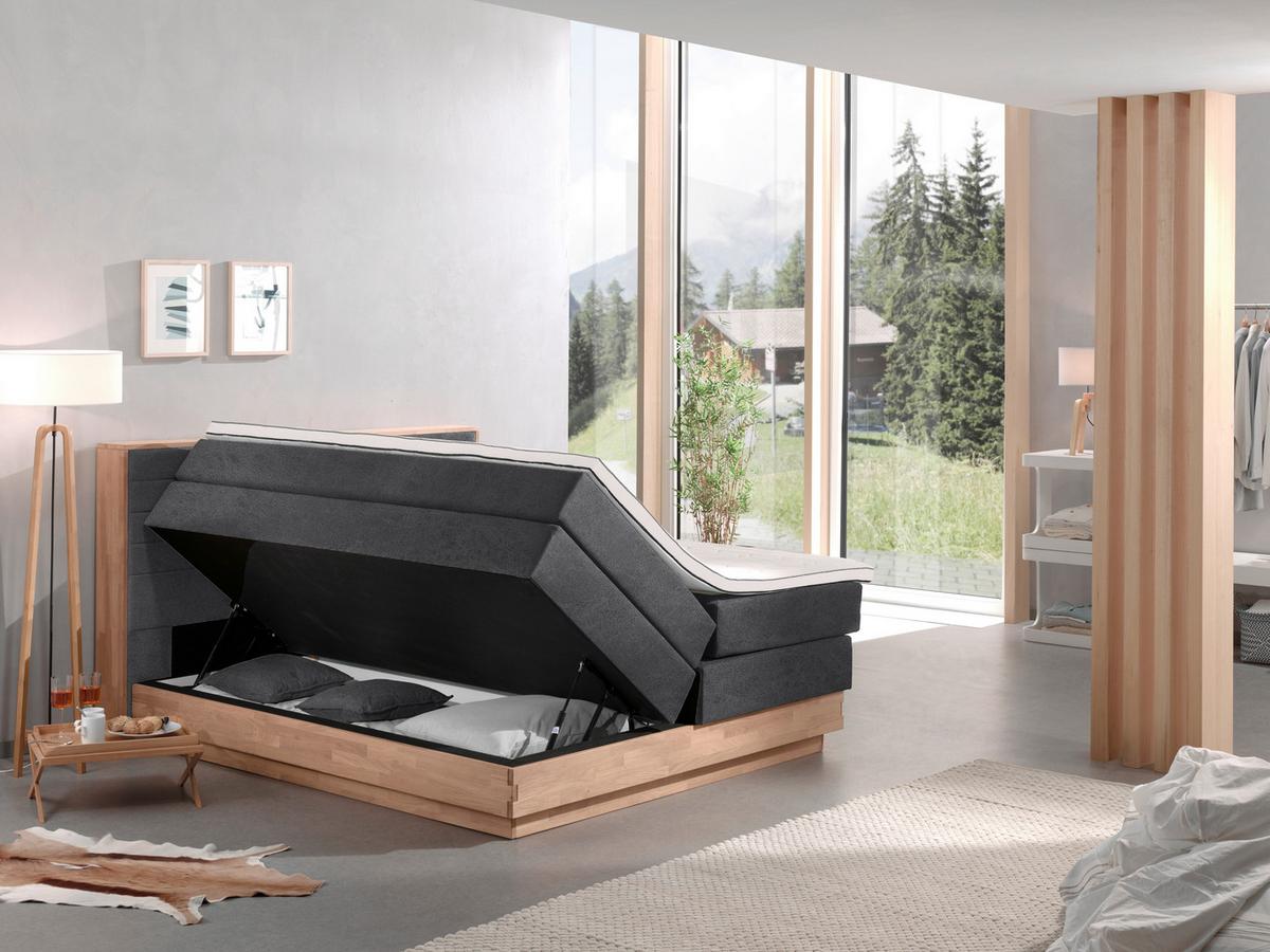 Boxspringbett H3xh3 Mit Topper & Bettkasten 160x200 Moneta - Eichefarben/Dunkelgrau, MODERN, Holz/Textil (160/200cm) - MID.YOU