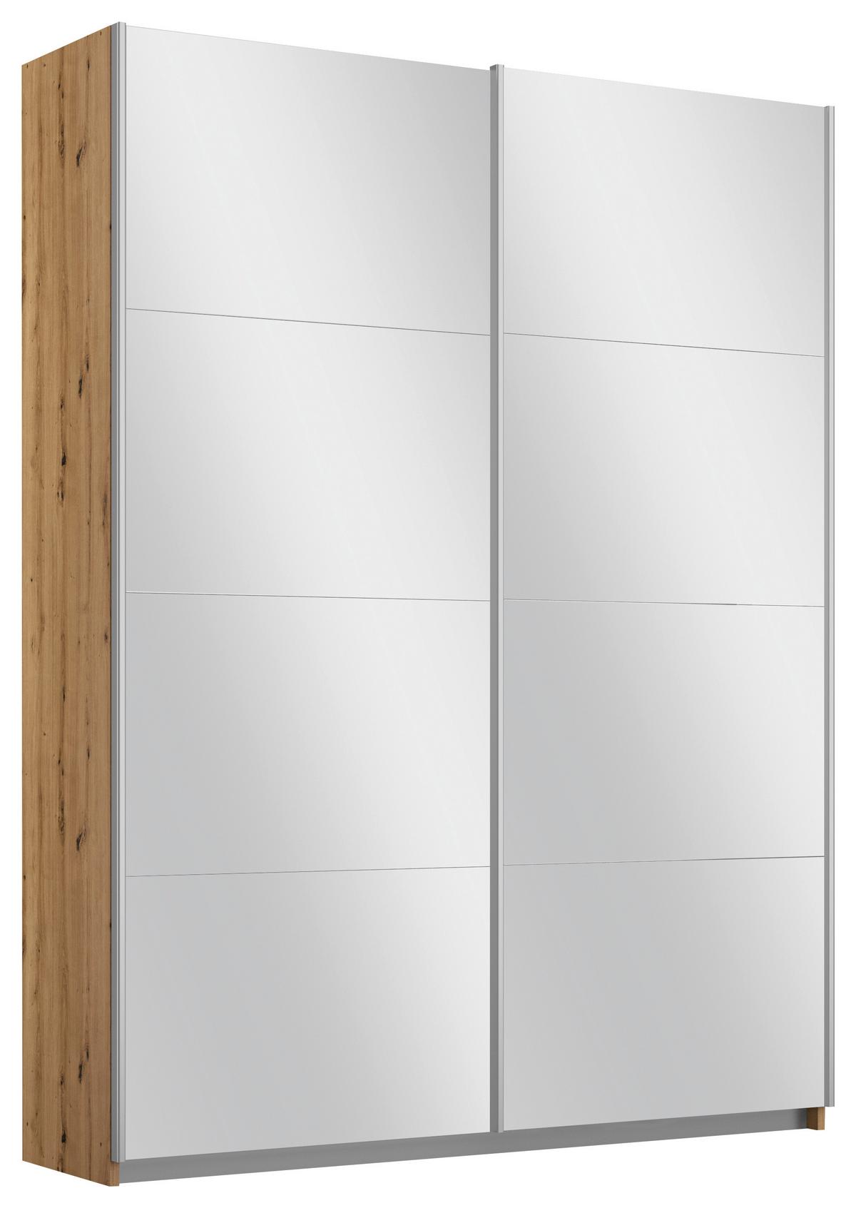 Schwebetürenschrank Subito - Silberfarben/Eiche Artisan, MODERN, Holzwerkstoff (136/197/61cm) - Rauch Möbel