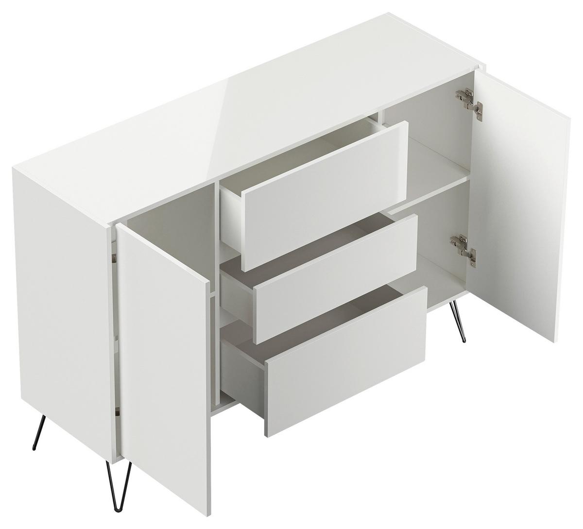 Sideboard Posseik Industrial Weiß B: 140 Cm - Weiß Hochglanz/Schwarz, Design, Holzwerkstoff (140/93,6/42cm) - P & B