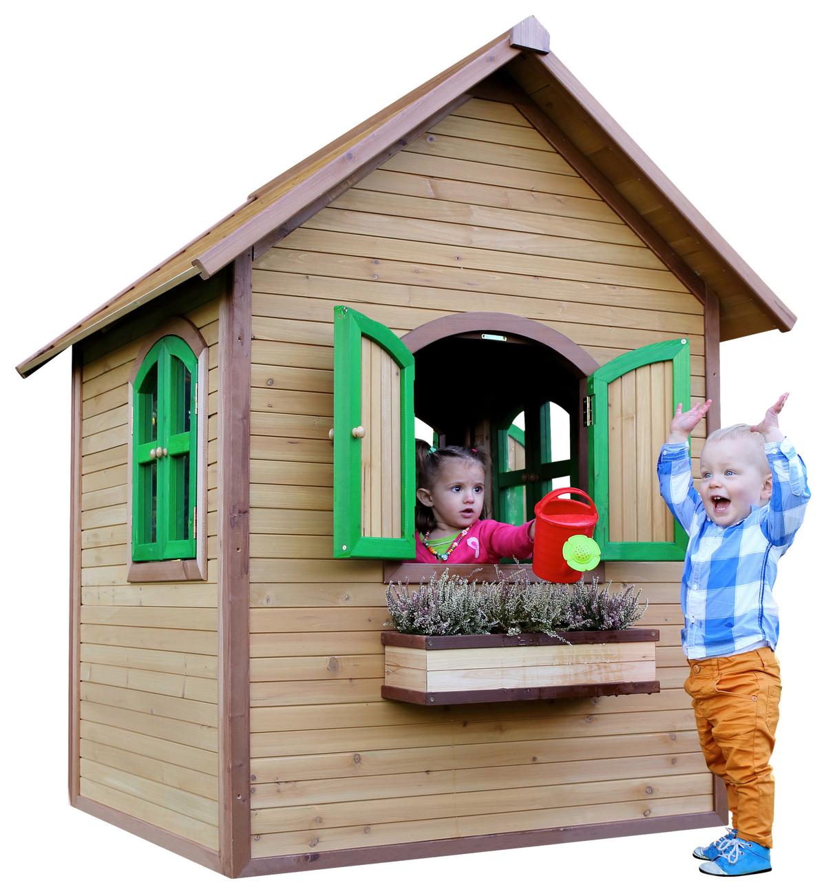 Spielhaus Julia Braun/Grün B: 137 cm - Braun/Grün, KONVENTIONELL, Holz (137/175/151cm) - Ambia Garden