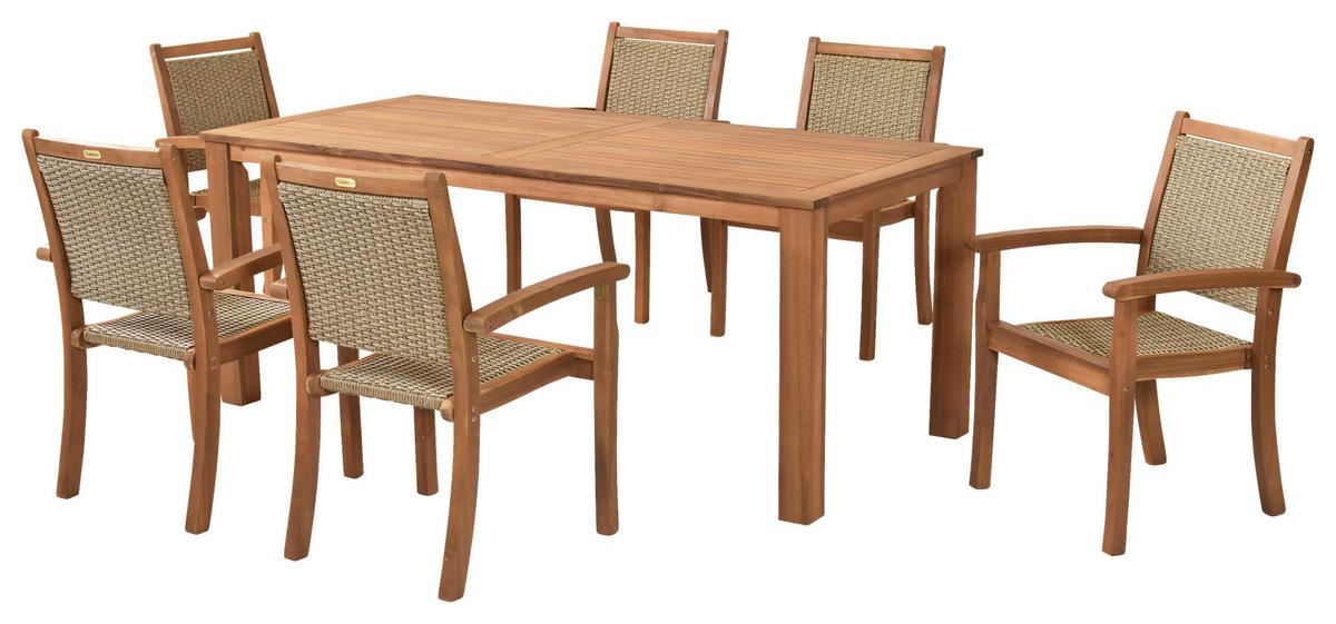 Gartenmöbel Set 7-Tlg. Castilla Aus Akazie/Kunststoff - Naturfarben, MODERN, Holz/Kunststoff - Gardenson