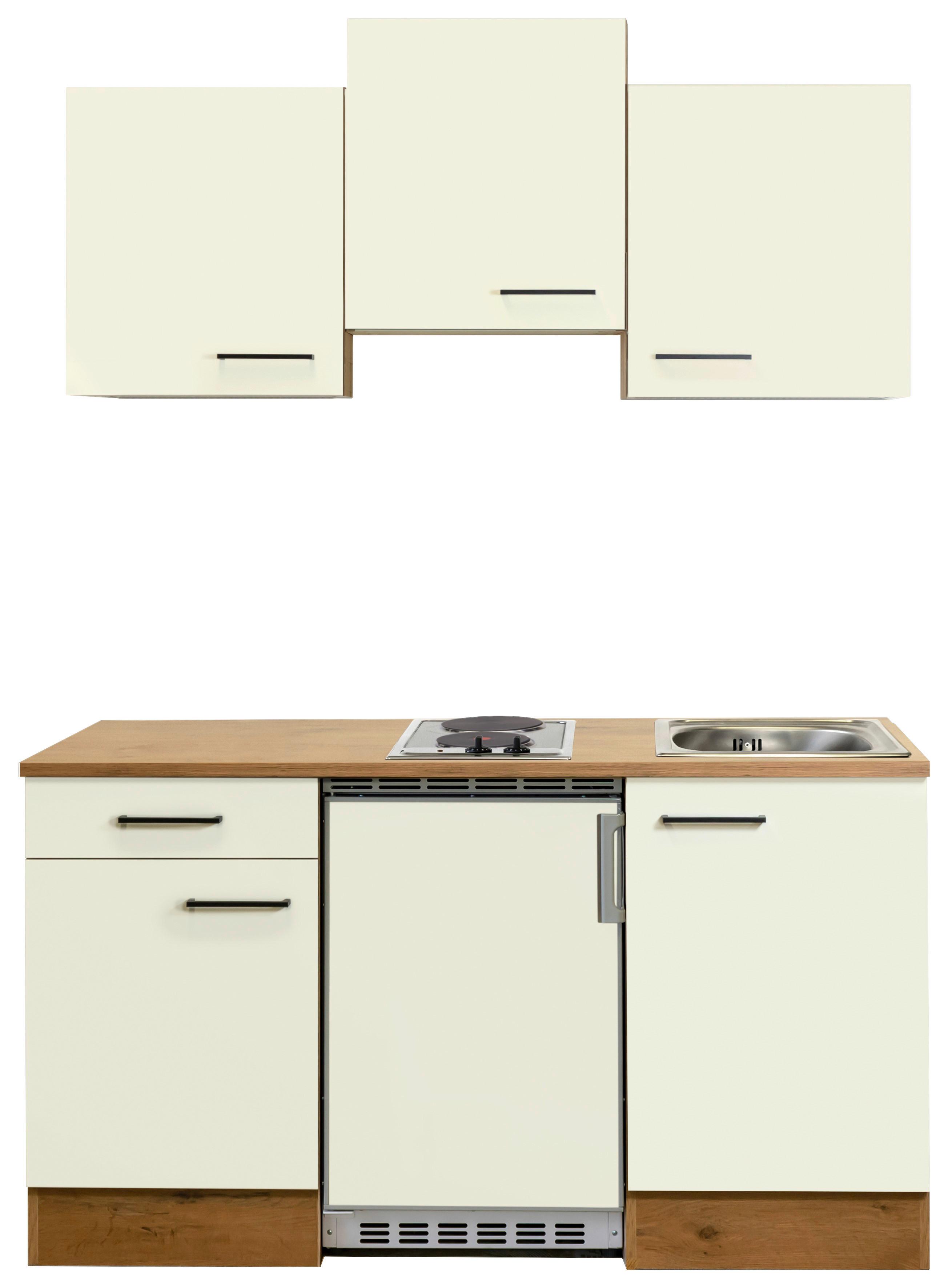 Minikuchyňa AVILA, š.150 cm vrát.spotrebičov a drezu - čierna/magnóliová, Basics, kov/kompozitné drevo (150,5cm) - FlexWell