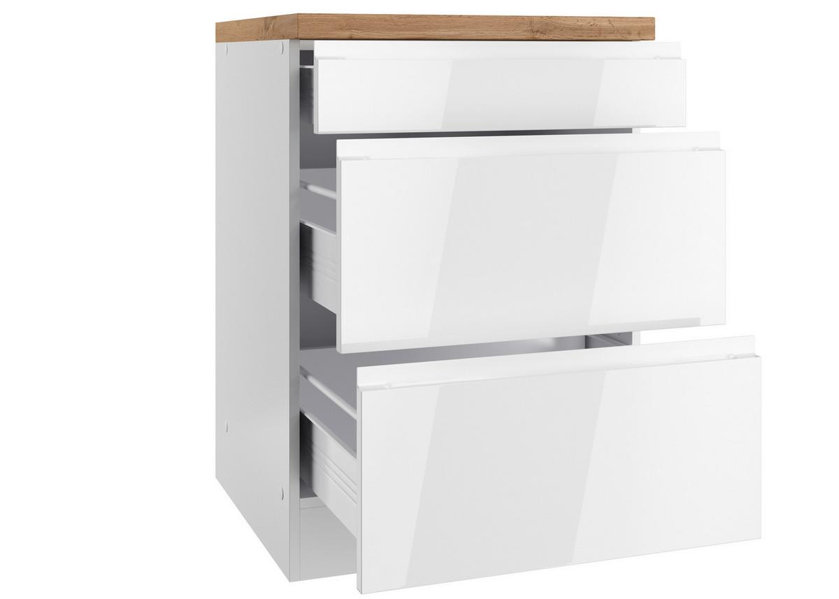 Küchenunterschrank Monza B: 60 Cm Weiß/eiche Dekor - Weiß Hochglanz/Eiche Wotan, LIFESTYLE, Holzwerkstoff (60/86/60cm) - Held