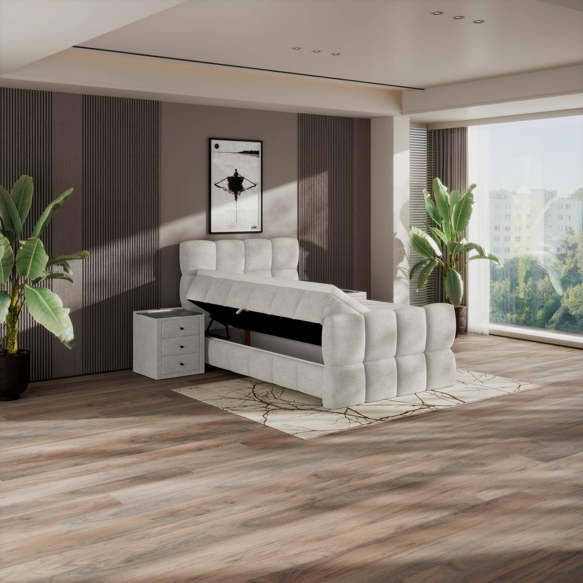 Boxspringbett Brisbane inkl. Bettkasten 120x200 - Creme/Schwarz, Trend, Holz/Holzwerkstoff (120/200cm) - Sembella